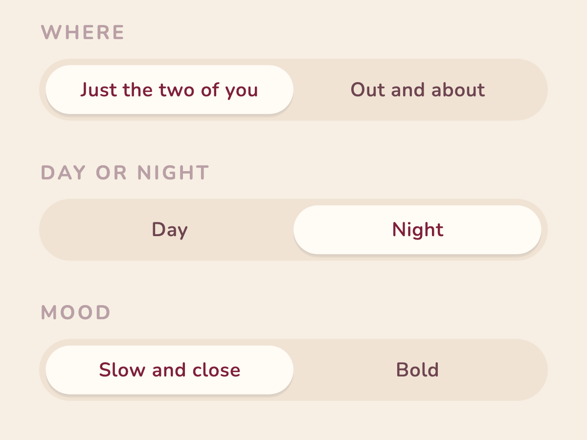 The plan-a-date screen in Spice My Date